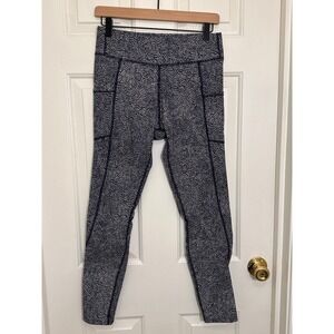 Pact Organic Cotton Pocket Leggings Navy White Print Medium High Rise Yoga Pants